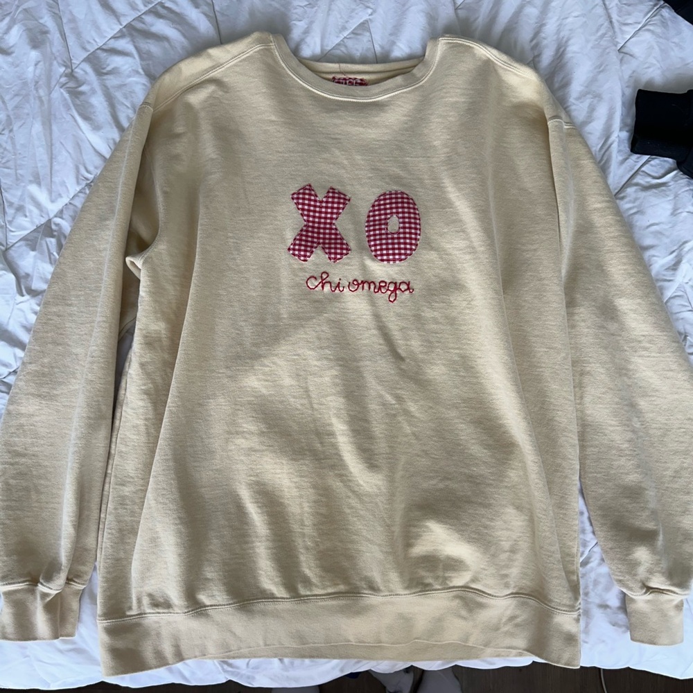 Chi Omega Butter Yellow Sweatshirt with Pink Gingham XO